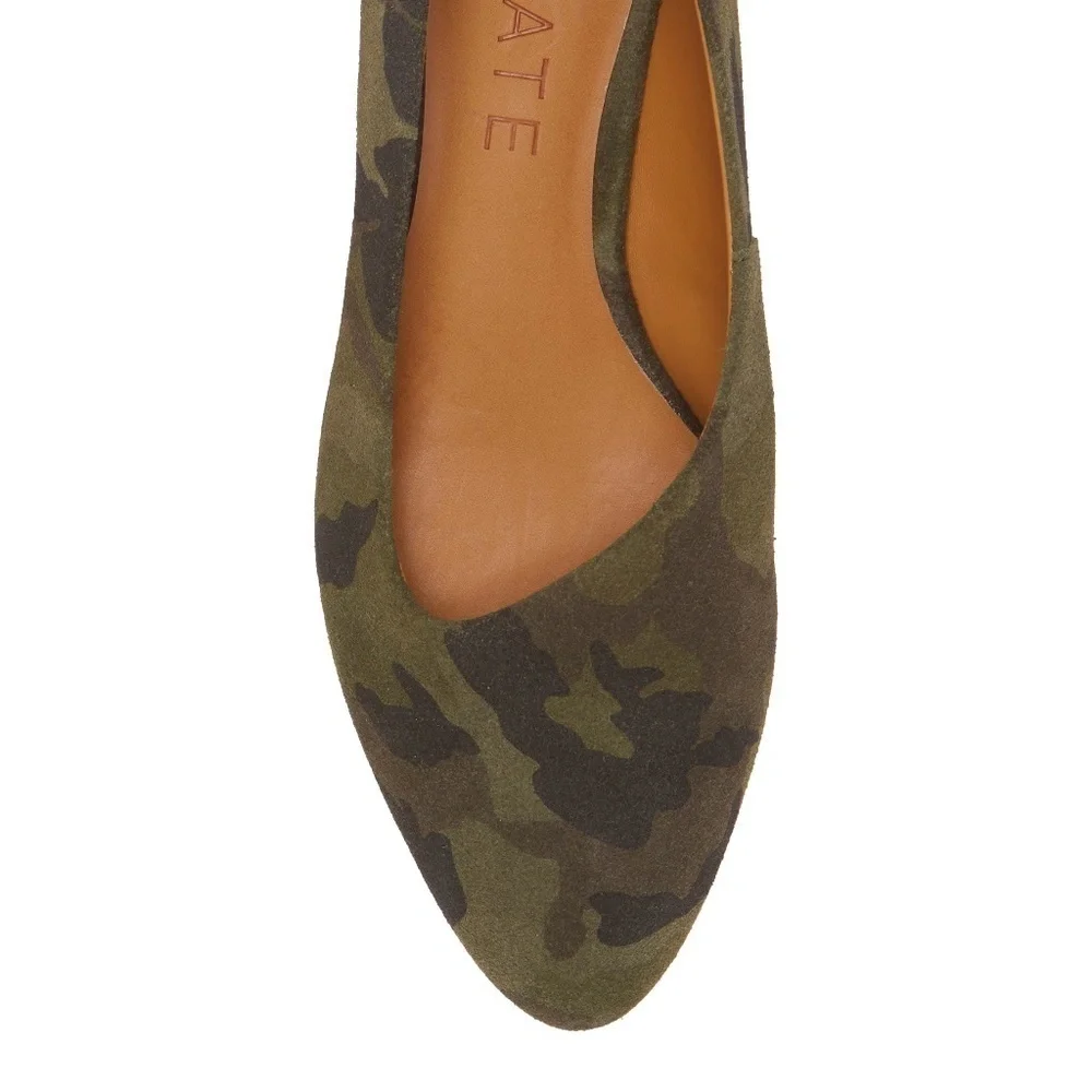NWOT 1.State Green Camouflage Print Suede Short Wedge Skimmer Flats • Size 7 🗣